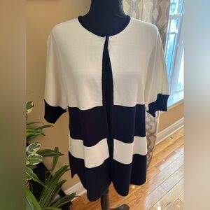 St John Blue/White Colorblock Short Sleeve Cardigan Sweater Women’s Size Small